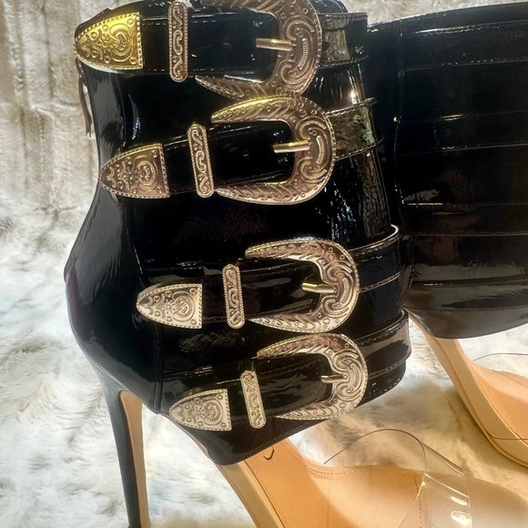 Mack J Western Inspired Patent Multi Strap High Heel Ankle Boot Sandals - Picture 2 of 9